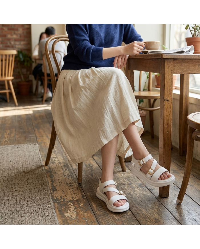 ÇİFT TOKALI KALIN TABAN ORTOPEDİK-BEYAZ SANDALET